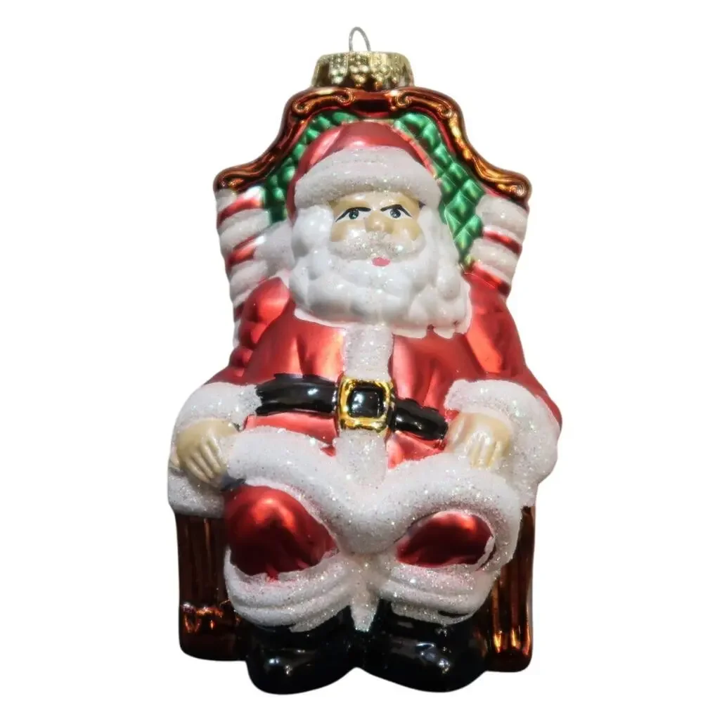 Blown Glass Santa Claus on a Throne Christmas Ornament Hand Painted 4 in Vintage